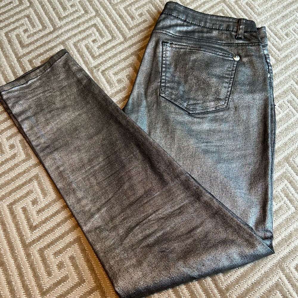 Silvery grey metallic jeans